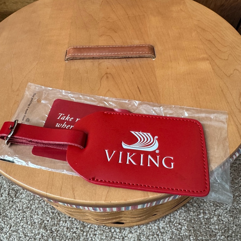 New, Never Used Viking Red Leather Luggage Tag